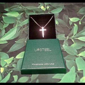 Ursteel Cross Necklace for kids/Women Silver Stainless Steel Cross Pendant. 16"